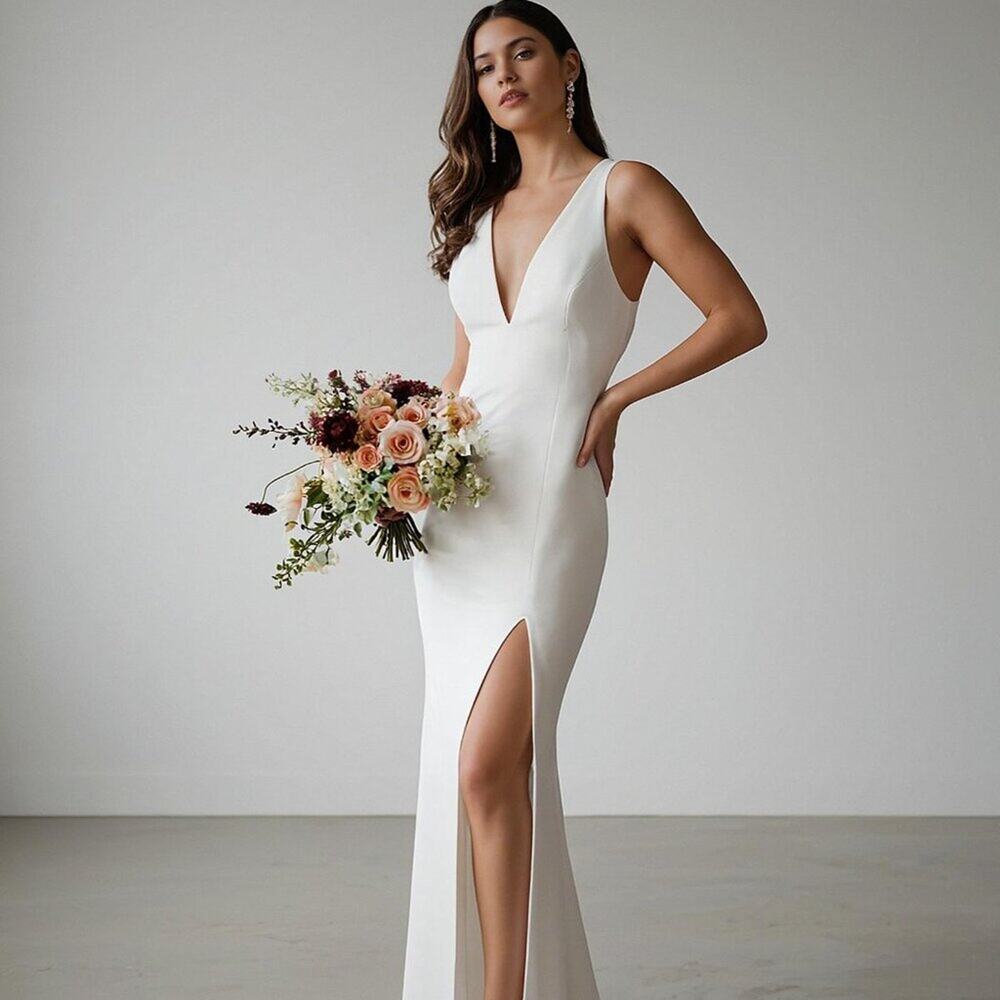 BCBGMaxAzria Plunging Neck Gown Off White NWOT Size 6